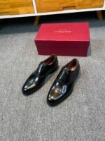 Ferragamo Black Glossy Patent Leather Cap Toe Lace-Up Men Formal Business Oxford Dress Shoes - Image 6