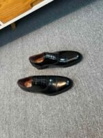Ferragamo Black Glossy Patent Leather Cap Toe Lace-Up Men Formal Business Oxford Dress Shoes - Image 4