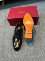 Ferragamo Black Glossy Patent Leather Cap Toe Lace-Up Men Formal Business Oxford Dress Shoes - Image 3