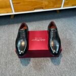 Ferragamo Black Smooth Calf Leather Cap Toe Lace-Up Men Business Wedding Oxford Formal Dress Shoes