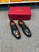 Ferragamo Black Smooth Calf Leather Cap Toe Lace-Up Men Business Wedding Oxford Formal Dress Shoes - Image 2