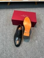 Ferragamo Black Smooth Leather Wingtip Brogue Lace-Up Men Vintage Business Oxford Formal Shoes - Image 3