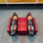 Ferragamo Black Smooth Leather Wingtip Brogue Lace-Up Men Vintage Business Oxford Formal Shoes