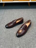 Ferragamo Black Smooth Leather Wingtip Brogue Lace-Up Men Vintage Business Oxford Formal Shoes - Image 6
