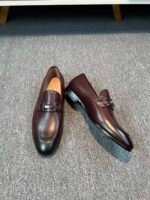 Ferragamo Black Smooth Leather Wingtip Brogue Lace-Up Men Vintage Business Oxford Formal Shoes - Image 5