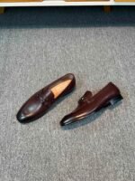Ferragamo Black Smooth Leather Wingtip Brogue Lace-Up Men Vintage Business Oxford Formal Shoes - Image 4