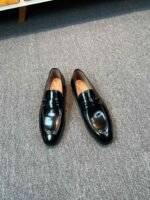 Ferragamo Black Glossy Patent Leather Double Ring Metal Buckle Slip-On Men Luxury Formal Loafer Shoes - Image 2