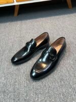 Ferragamo Black Glossy Patent Leather Double Ring Metal Buckle Slip-On Men Luxury Formal Loafer Shoes - Image 6