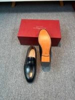 Ferragamo Black Glossy Leather Gancini Metal Buckle Slip-On Men Luxury Business Formal Loafer Shoes - Image 3