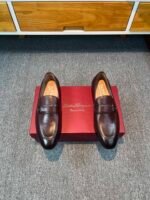 Ferragamo Dark Brown Soft Leather Minimal Buckle Slip-On Men Vintage Business Casual Loafer Shoes