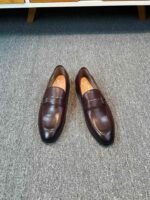 Ferragamo Dark Brown Soft Leather Minimal Buckle Slip-On Men Vintage Business Casual Loafer Shoes - Image 2