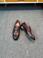Ferragamo Dark Brown Soft Leather Minimal Buckle Slip-On Men Vintage Business Casual Loafer Shoes - Image 5