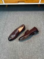 Ferragamo Dark Brown Soft Leather Minimal Buckle Slip-On Men Vintage Business Casual Loafer Shoes - Image 4