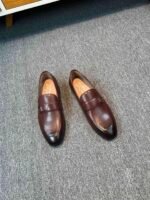 Ferragamo Brown Smooth Soft Leather Minimal Buckle Slip-On Men Business Casual Vintage Loafer Shoes - Image 2
