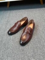 Ferragamo Brown Smooth Soft Leather Minimal Buckle Slip-On Men Business Casual Vintage Loafer Shoes - Image 6