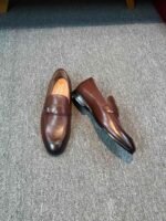 Ferragamo Brown Smooth Soft Leather Minimal Buckle Slip-On Men Business Casual Vintage Loafer Shoes - Image 5