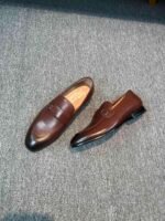 Ferragamo Brown Smooth Soft Leather Minimal Buckle Slip-On Men Business Casual Vintage Loafer Shoes - Image 4
