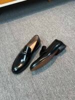 Ferragamo Black Glossy Patent Leather Round Emblem Metal Buckle Slip-On Men Luxury Formal Loafer Shoes - Image 5