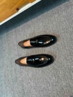 Ferragamo Black Glossy Patent Leather Round Emblem Metal Buckle Slip-On Men Luxury Formal Loafer Shoes - Image 4