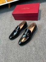 Ferragamo Black Glossy Gancini Metal Buckle Slip-On Men Luxury Business Formal Loafer Shoes - Image 6