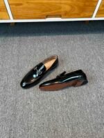 Ferragamo Black Glossy Gancini Metal Buckle Slip-On Men Luxury Business Formal Loafer Shoes - Image 5