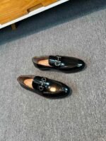 Ferragamo Black Glossy Gancini Metal Buckle Slip-On Men Luxury Business Formal Loafer Shoes - Image 4