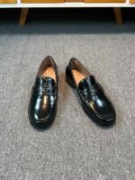 Ferragamo Black Glossy Gancini Ornament Buckle Slip-On Men Formal Business Loafer Dress Shoes - Image 2