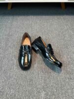 Ferragamo Black Glossy Gancini Ornament Buckle Slip-On Men Formal Business Loafer Dress Shoes - Image 5
