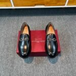Ferragamo Black Smooth Polished Leather Horsebit Buckle Slip-On Men Luxury Business Formal Loafer Shoes