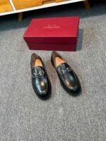 Ferragamo Black Smooth Polished Leather Horsebit Buckle Slip-On Men Luxury Business Formal Loafer Shoes - Image 2