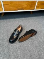 Ferragamo Black Smooth Polished Leather Horsebit Buckle Slip-On Men Luxury Business Formal Loafer Shoes - Image 5