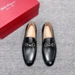 Ferragamo Black Calf Leather Horsebit Buckle Men Casual Formal Slip-On Loafer Shoes