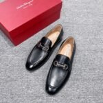 Ferragamo Black Calf Leather Horsebit Buckle Men Casual Formal Slip-On Loafer Shoes - Image 2