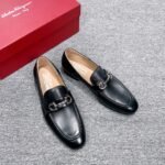 Ferragamo Black Calf Leather Horsebit Buckle Men Casual Formal Slip-On Loafer Shoes - Image 6