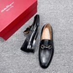 Ferragamo Black Calf Leather Horsebit Buckle Men Casual Formal Slip-On Loafer Shoes - Image 5