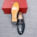 Ferragamo Black Calf Leather Horsebit Buckle Men Casual Formal Slip-On Loafer Shoes - Image 3