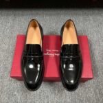 Ferragamo Black Patent Leather Strap Men Formal Slip-On Penny Loafers