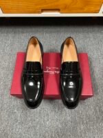 Ferragamo Black Patent Leather Strap Men Formal Slip-On Penny Loafers