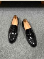 Ferragamo Black Patent Leather Strap Men Formal Slip-On Penny Loafers - Image 2