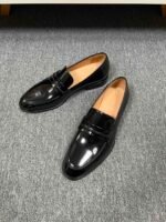 Ferragamo Black Patent Leather Strap Men Formal Slip-On Penny Loafers - Image 6