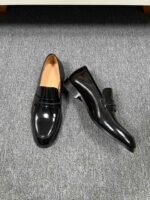 Ferragamo Black Patent Leather Strap Men Formal Slip-On Penny Loafers - Image 5
