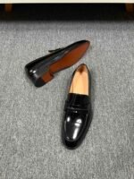 Ferragamo Black Patent Leather Strap Men Formal Slip-On Penny Loafers - Image 4