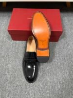 Ferragamo Black Patent Leather Strap Men Formal Slip-On Penny Loafers - Image 3