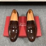 Ferragamo Chocolate Brown Patent Leather Men Formal Slip-On Penny Loafers