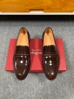 Ferragamo Chocolate Brown Patent Leather Men Formal Slip-On Penny Loafers