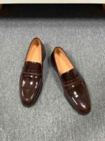 Ferragamo Chocolate Brown Patent Leather Men Formal Slip-On Penny Loafers - Image 2