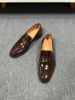 Ferragamo Chocolate Brown Patent Leather Men Formal Slip-On Penny Loafers - Image 6