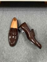Ferragamo Chocolate Brown Patent Leather Men Formal Slip-On Penny Loafers - Image 5