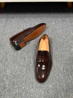 Ferragamo Chocolate Brown Patent Leather Men Formal Slip-On Penny Loafers - Image 4