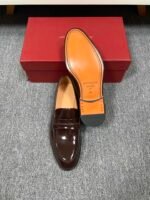 Ferragamo Chocolate Brown Patent Leather Men Formal Slip-On Penny Loafers - Image 3